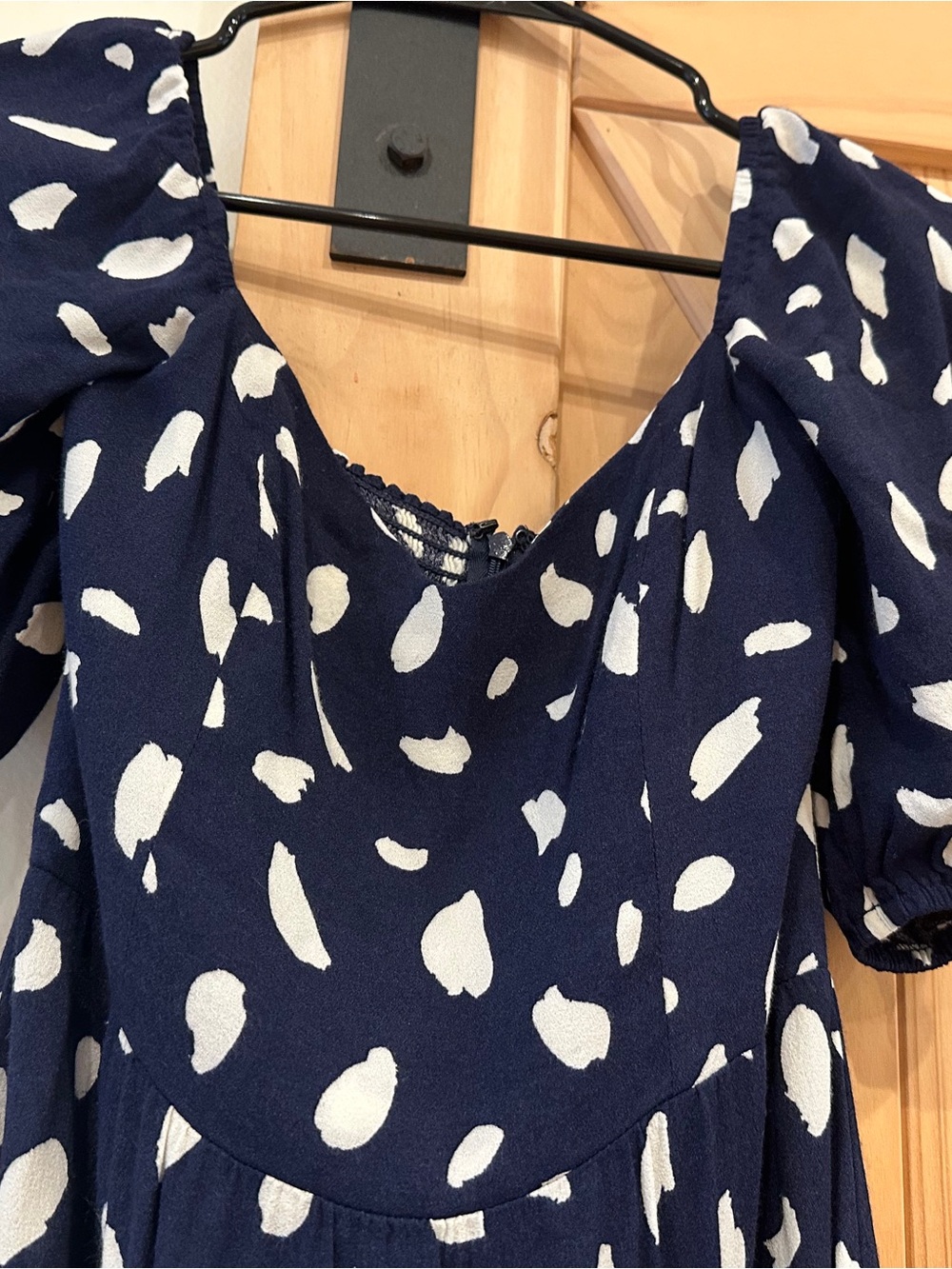 Reformation Zippy Dress Navy White Abstract Print Puff Sleeve Midi Dress Size 4P - Picture 13 of 16
